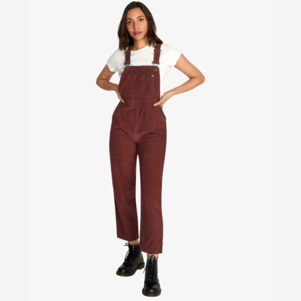 RVCA | Succession Dungarees Corduroy Straight Leg Overalls in Espresso Size 28 - Picture 1 of 6